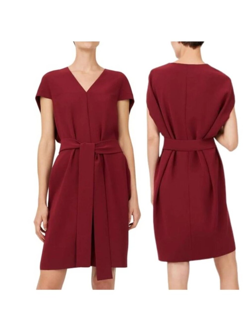 Club Monaco Size 2 Maroon Red V-Neck Vanellie Short Sleeve Mini Cocoon Dress